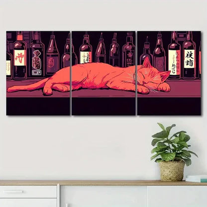 3pcs Peaceful Adorable Cat Cute Bar Perfect Wall Art Canvas Unframed - High Quality Print 100% Australian Made Wall Canvas