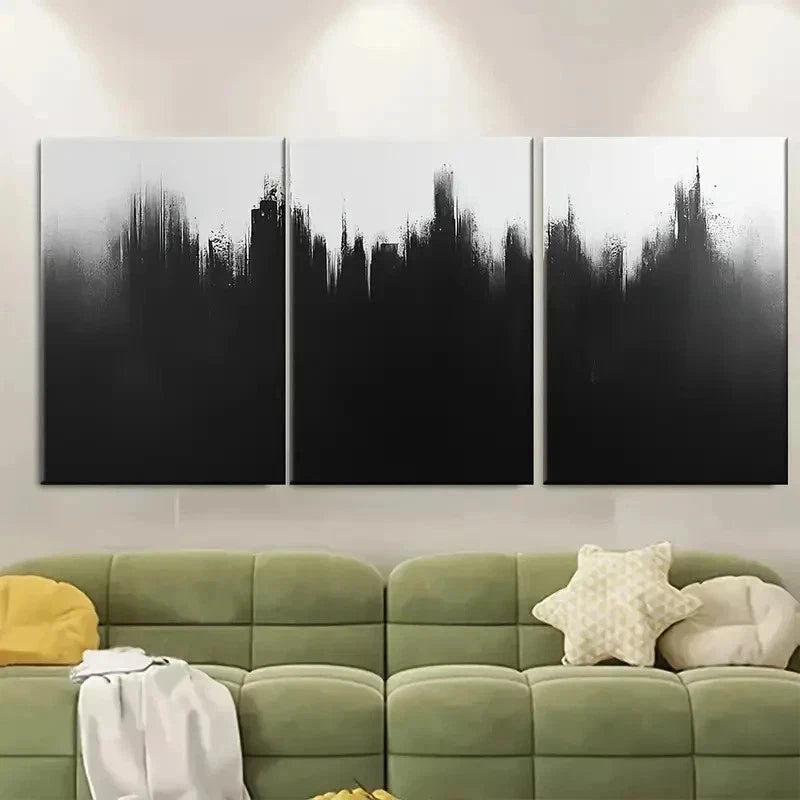 3pcs Monochrome Brushstroke BLACK  Wall Art Set Canvas Framed 40x60cm - High Quality Print 100% Australian Made Wall Canvas Ready to Hang