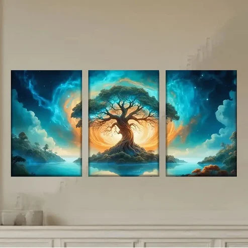 3pcs a tree with a bright sky background Wall Art Set Canvas Unframed - High Quality Print 100% Australian Made Wall Canvas