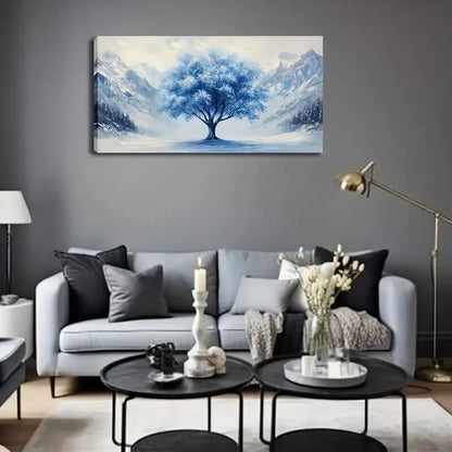 Blue And White Winter Landscape Wall Art Canvas Office Home Room Framed 120x60cm - Bella Home Decor