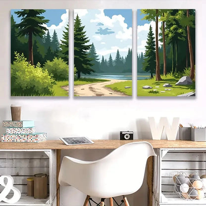 3pcs Dirt Road in the Woods I Wall Art Set Canvas Framed 60x90cm - High Quality Print 100% Australian Made Wall Canvas Ready to Hang - Bella Home Decor