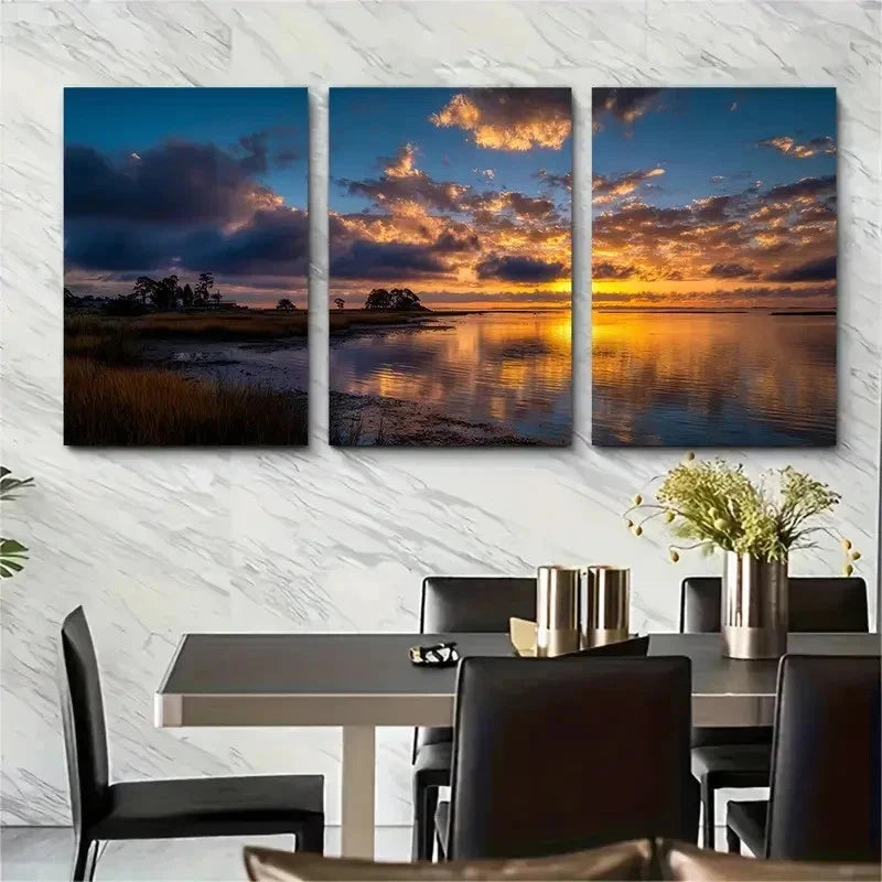 3pcs Panoramic Sunrise & Sunset Perfect Wall Art Set Canvas Framed 50x70cm - High Quality Print 100% Australian Made Wall Canvas Ready to Hang
