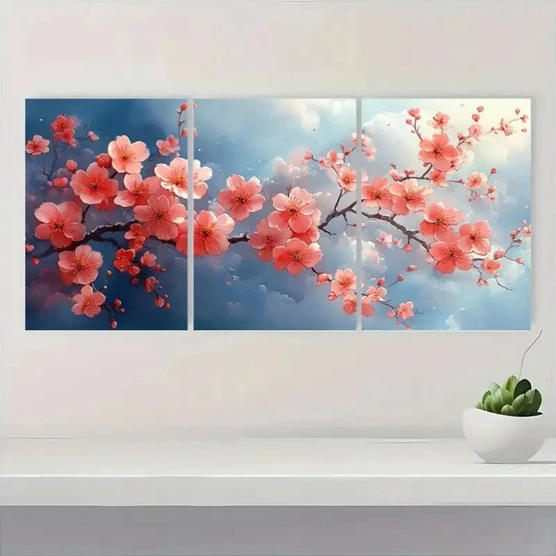 3pcs Pink Flowers & Blooming Tree Design Metal Print Ready to Hang Art - Bella Home Decor