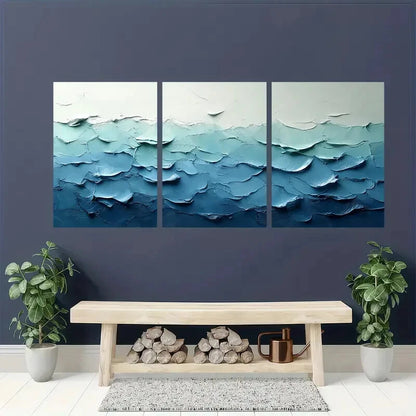 3pcsLight Green and Blue Abstract Texture Painting Metal Print Ready to Hang Art - Bella Home Decor