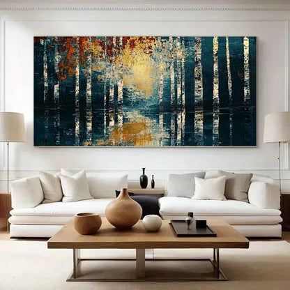 Vibrant Abstract Birch Tree Wall Art Canvas Office Home Room Framed 120x60cm