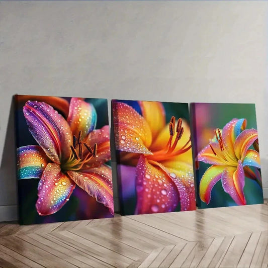 3pcs Rainbow Lilies Wall Art Set Canvas Framed 40x60cm - High Quality Print 100% Australian Made Wall Canvas Ready to Hang