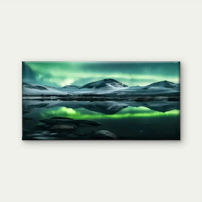 Green Aurora Mountain Lake Wall Art Canvas Office Home Room Framed 120x60cm