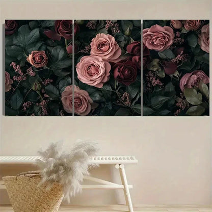 3pcs Dusty Mauve & Evergreen Roses Wall Art Set Canvas Framed 40x60cm - High Quality Print 100% Australian Made Wall Canvas Ready to Hang - Bella Home Decor