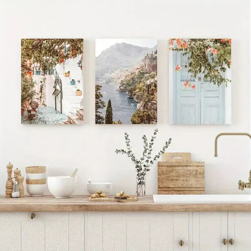 3pcs Mediterranean Positano Amalfi Art Set Canvas Unframed - High Quality Print 100% Australian Made Wall Canvas