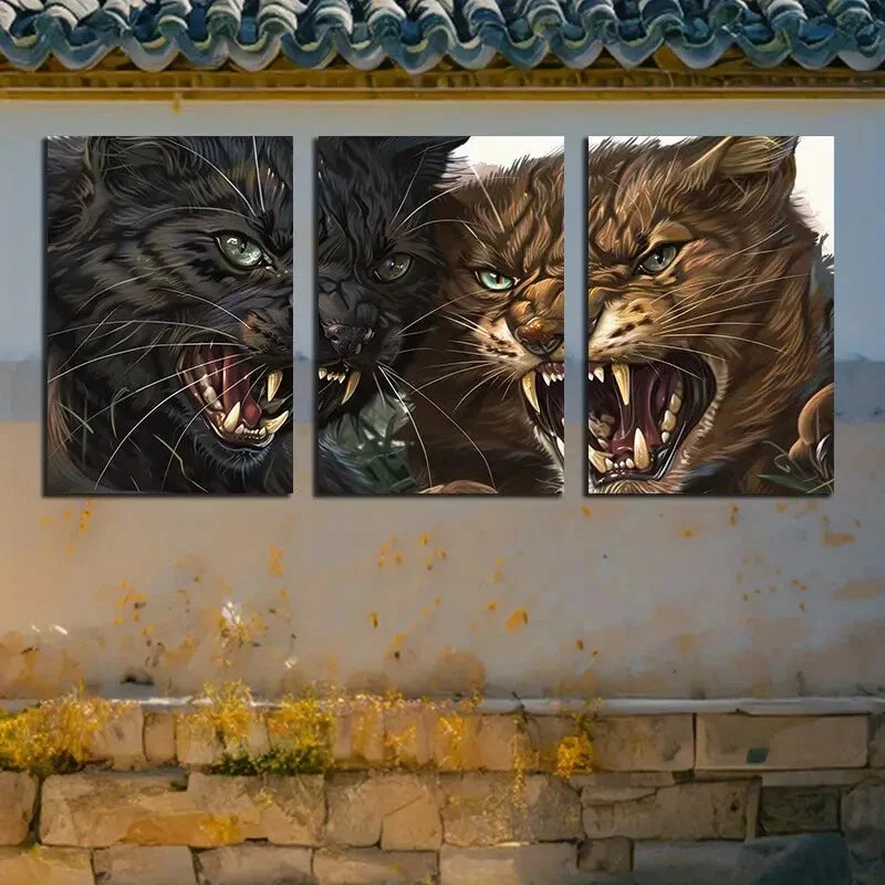 3pcs Angry Cats Animal Themed Design Metal Print Ready to Hang Art - Bella Home Decor