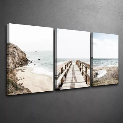 3pcs Coastal Mural   Wall Art Set Canvas Framed 50x70cm - High Quality Print 100% Australian Made Wall Canvas Ready to Hang - Bella Home Decor