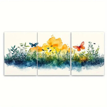 3pcs Watercolour Eco System Insects Emerging Wall Art Set Canvas Framed 60x90cm - High Quality Print 100% Australian Made Wall Canvas Ready to Hang