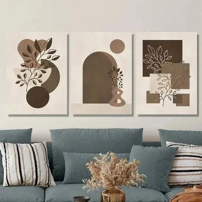 3pcs Geometric Shapes Botanical Leaves Metal Print Ready to Hang Art - Bella Home Decor