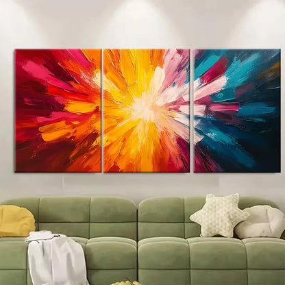 3pcs , Vibrant Abstract Burst Metal Print Ready to Hang Art - Bella Home Decor