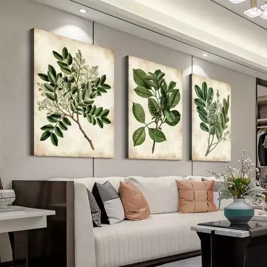 3pcs Vintage Leaves Canvas Wall Art Set Canvas Framed 50x70cm - High Quality Print 100% Australian Made Wall Canvas Ready to Hang