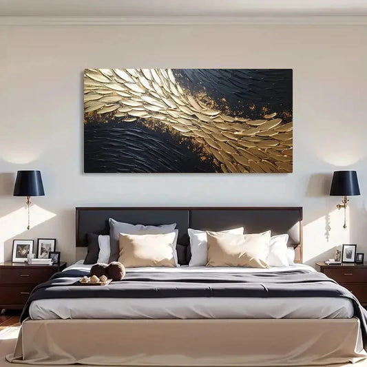Minimalist Black Golden Deco Wall Art Canvas Office Home Room Framed 120x60cm - Bella Home Decor