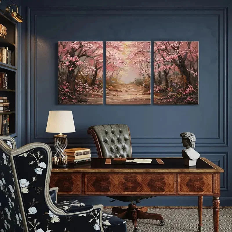3pcs Spring Blossom Forest Floral Pathway Art Metal Print Ready to Hang Art - Bella Home Decor