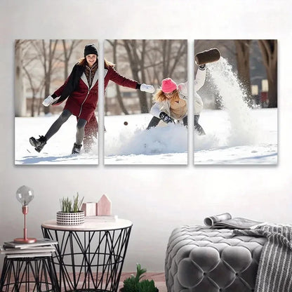 3pcs People Playing In The Snow Artwork Wall Art Set Canvas Framed 50x70cm - High Quality Print 100% Australian Made Wall Canvas Ready to Hang