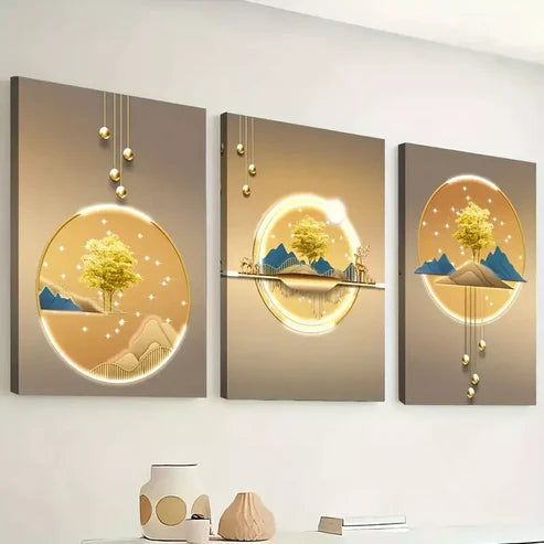 3pcs light luxury Golden abstract animal graphic Wall Art Canvas Unframed - High Quality Print 100% Australian Made Wall Canvas