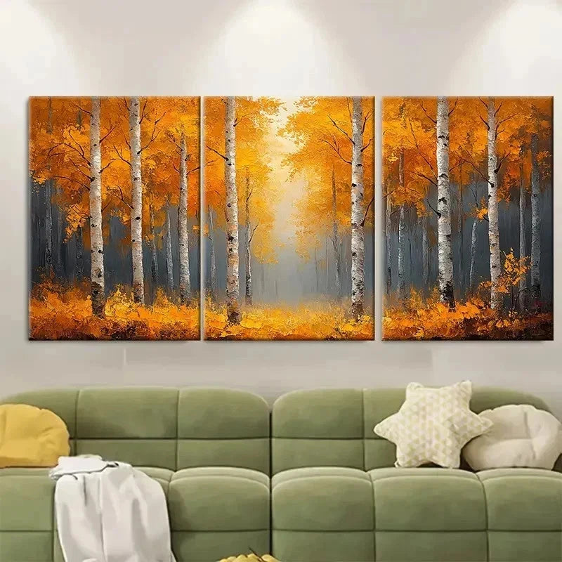 3pcs Aspen Birch Forest Painting RI     Wall Art Set Canvas Framed 40x60cm - High Quality Print 100% Australian Made Wall Canvas Ready to Hang - Bella Home Decor