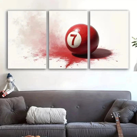 3pcs 7-ball with a Splash of Red Painting Metal Print Ready to Hang Art