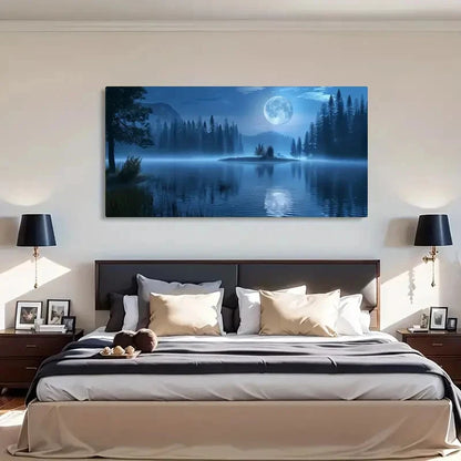 Moonlit Lake & Starry Night Wall Art Canvas Office Home Room Framed 120x60cm - Bella Home Decor