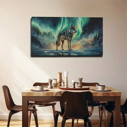 Aurora Borealis Wolf Northern Wall Art Canvas Office Home Room Framed 120x60cm