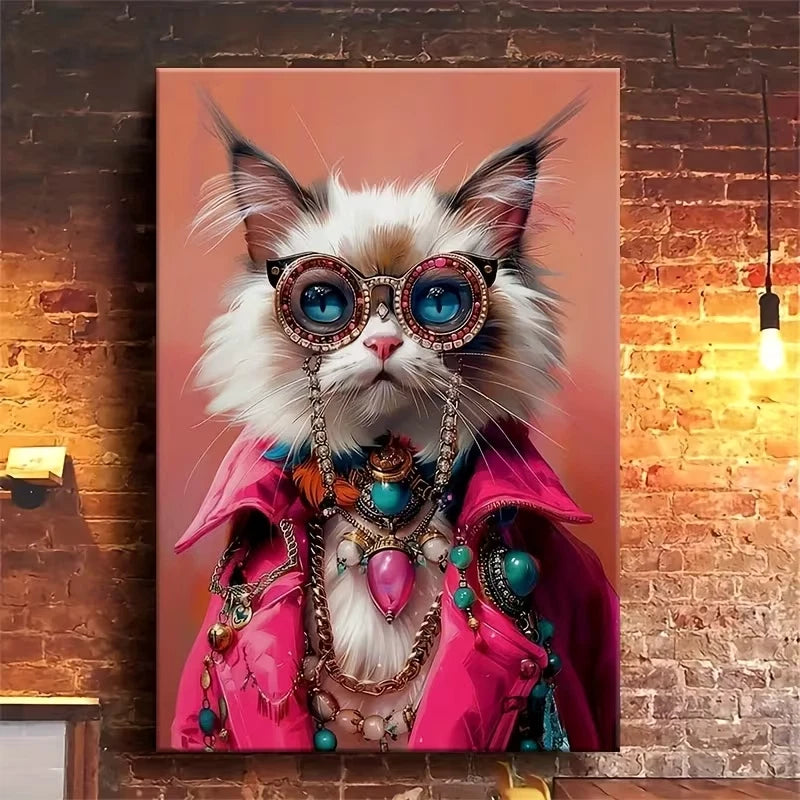 Fashion Cat, Oil Painting 60x90cm Metal Print Ready to Hang