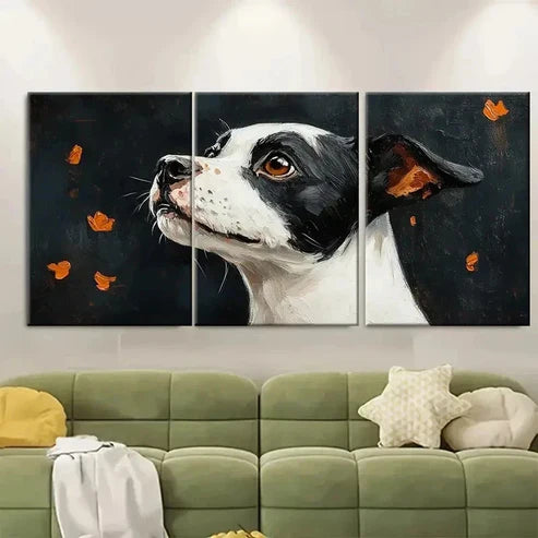 3pcs Black and White Canine Painting EI Wall Art Set Canvas Unframed – High Quality Print 100% Australian Made Wall Canvas - Bella Home Decor
