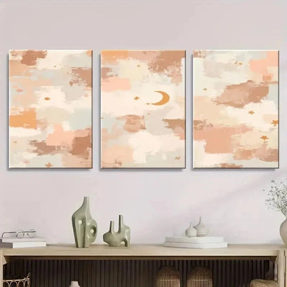 3pcs Abstract Creamy Beige Pastel Wall Art Set Canvas Framed 50x70cm - High Quality Print 100% Australian Made Wall Canvas Ready to Hang - Bella Home Decor