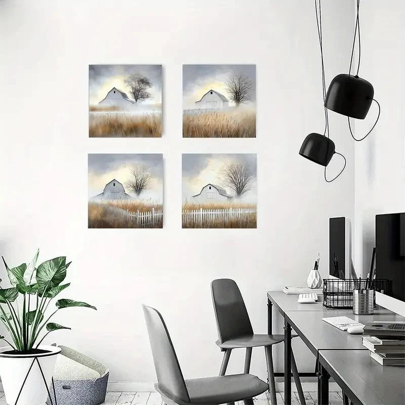 4pcs Farmhouse Barn Wall Art Rustic Country Wall Art Canvas Framed
