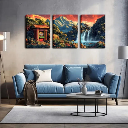 3pcs Waterfall Pavilion Modern Décor Perfect Wall Art Set Canvas Framed 40x60cm - High Quality Print 100% Australian Made Wall Canvas Ready to Hang - Bella Home Decor