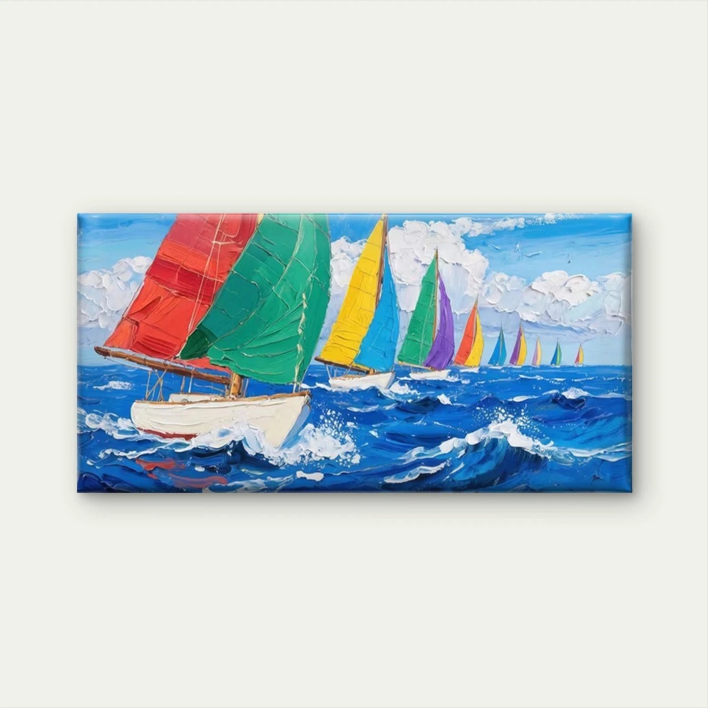 Nautical Sailboats Ocean Waves Wall Art Canvas Office Home Room Framed 120x60cm