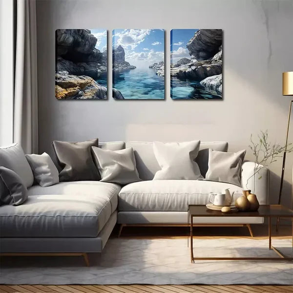 3pcs Small Streams In The Mountains Wall Art Set Canvas Framed 60x90cm - High Quality Print 100% Australian Made Wall Canvas Ready to Hang - Bella Home Decor