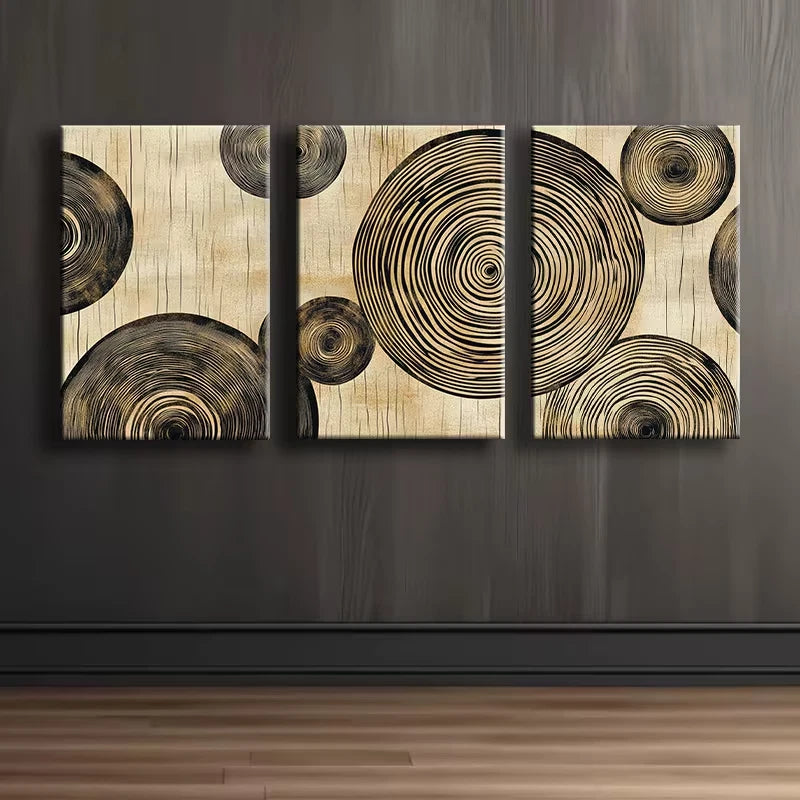 3pcs Tree Ring Texture Wall Art Set Canvas Framed 60x90cm - High Quality Print 100% Australian Made Wall Canvas Ready to Hang