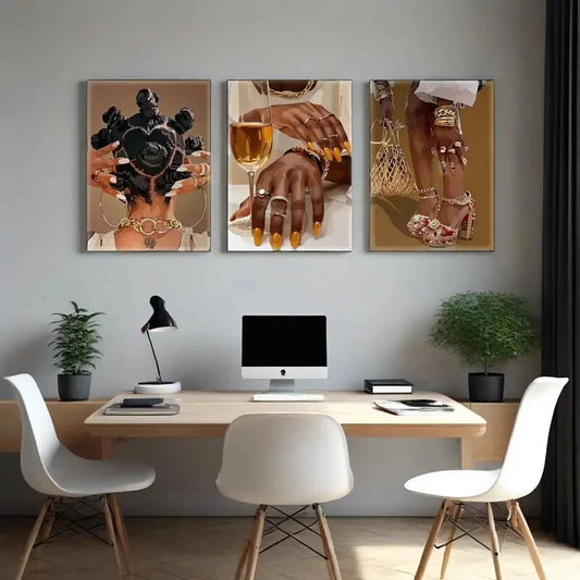 3pcs Trendy Black Woman Trendy Black Woman Metal Print Ready to Hang Art