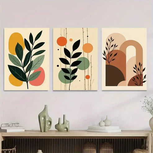 3pcs Abstract Botanical Colorful Wall Art Set Canvas Unframed - High Quality Print 100% Australian Made Wall Canvas - Bella Home Decor