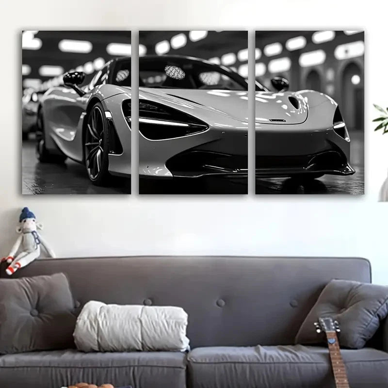 3pcs Black & White Modern Sports Car Collection Wall Art Set Canvas Framed 60x90cm - High Quality Print 100% Australian Made Wall Canvas Ready to Hang - Bella Home Decor
