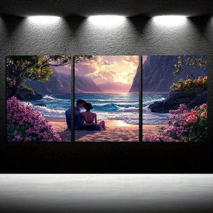3pcs Couple on Beach Seaside Romance Theme Metal Print Ready to Hang Art - Bella Home Decor