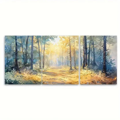 3pcs Dappled Woods Watercolor Calming Nature Wall Art Canvas Unframed - High Quality Print 100% Australian Made Wall Canvas - Bella Home Decor