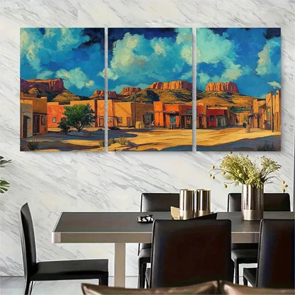 3pcs Vibrant Tumbleweed & Wildflower Scene Metal Print Ready to Hang Art