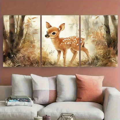 3pcs Youngsters Deer Enchanting Woodland Design Metal Print Ready to Hang Art
