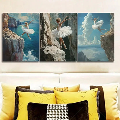 3pcs Ballerina Cliff Dance Wall Art Set Canvas Framed 40x60cm - High Quality Print 100% Australian Made Wall Canvas Ready to Hang - Bella Home Decor