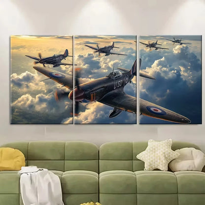3pcs Vintage Spitfire Fighters Metal Print Ready to Hang Art