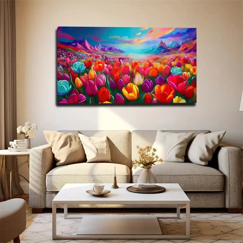 Colorful Tulips Wall Art Canvas Office Home Room Framed 120x60cm