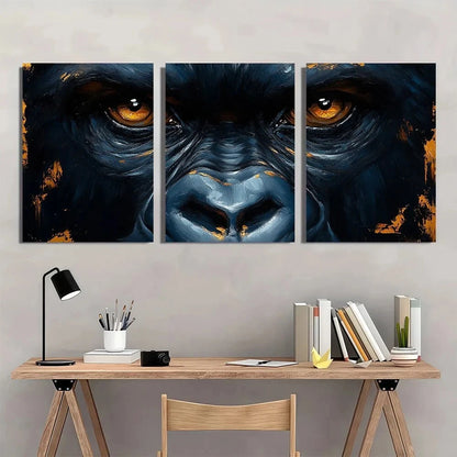 3pcs Gorilla Golden Abstract Modern Metal Print Ready to Hang Art - Bella Home Decor