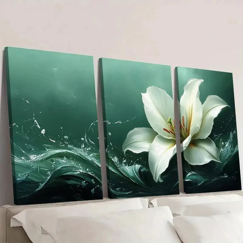3pcs Elegant Green & White Flora A   Wall Art Set Canvas Framed 60x90cm - High Quality Print 100% Australian Made Wall Canvas Ready to Hang