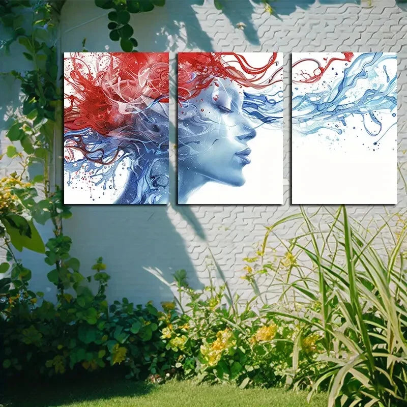 3pcs The Face of A Mysterious Girl Illustration Metal Print Ready to Hang Art - Bella Home Decor
