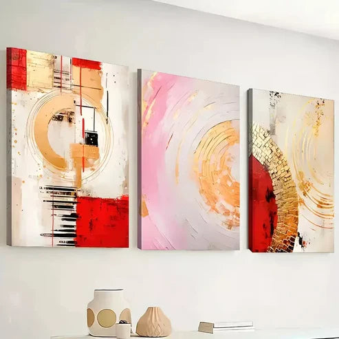 3pcs Featuring Modern Abstract Geometric Gold Wall Art Canvas Unframed - High Quality Print 100% Australian Made Wall Canvas