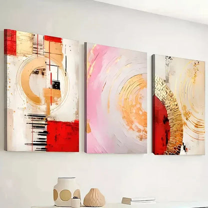 3pcs Featuring Modern Abstract Geometric Gold Wall Art Canvas Unframed - High Quality Print 100% Australian Made Wall Canvas